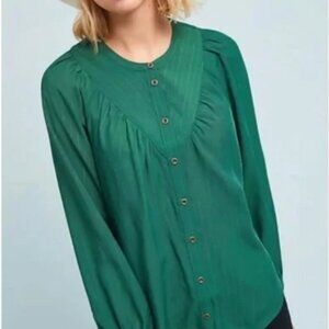 Anthropologie Maeve Avignon Emerald Green Button Down, XXS